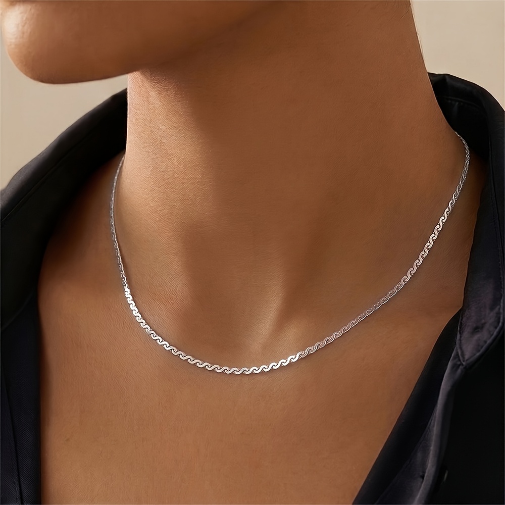 8pcs Stainless Steel Classic Flat S Chain Necklace Set, Durable Gift